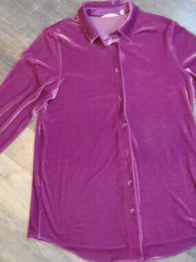 Velvet Boyfriend Button Down Shirt Purple Sz Small - by Soft Surroundings